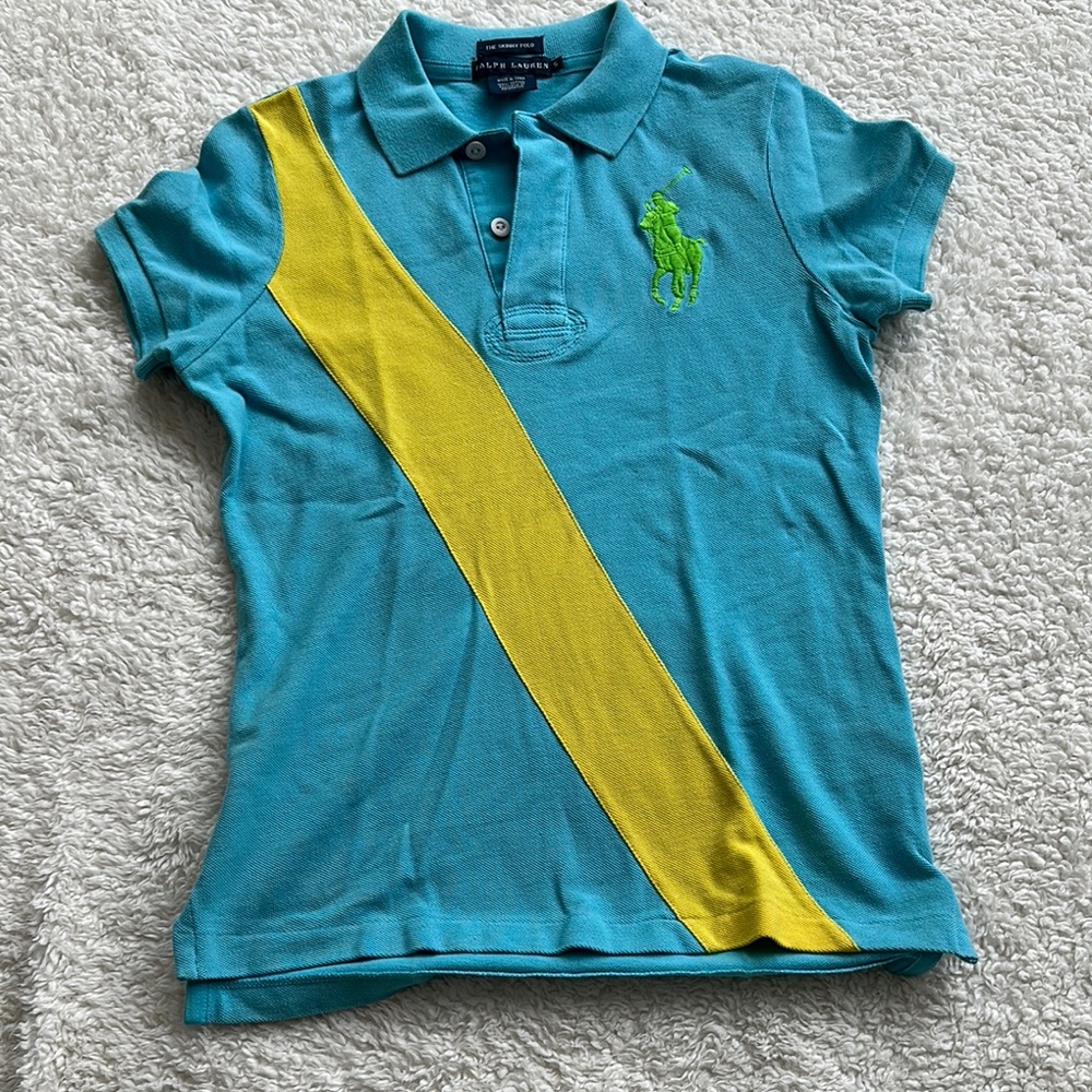 Blue and Yellow Slim Fit Polo Golf Shirt
